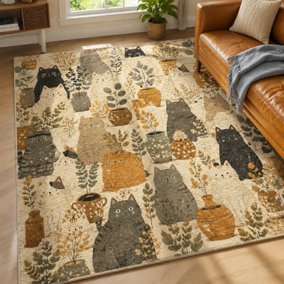 1Pcs Cute Cat Print Rug - Artistic Lover Decor, Non-Slip Bottom, Washable and Easy to Clean, Large Thin Area, Indoor Use for Living Room Bedroom Kitchen for home detor