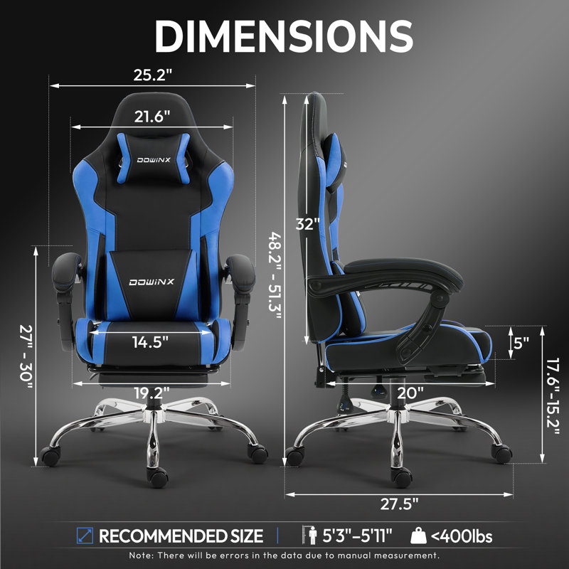  Ergonomic Gaming Chair with Footrest and Massage Lumbar Support, 2D Linkage Armrests and Headrest Pillow, for Office Home and Long Gaming Sessions, 330lbs， Blue
