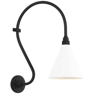 Thomas O'Brien, "Academy 15" Larrabee Barn Light in Matte Black with 9" White Conical Savannah Shade