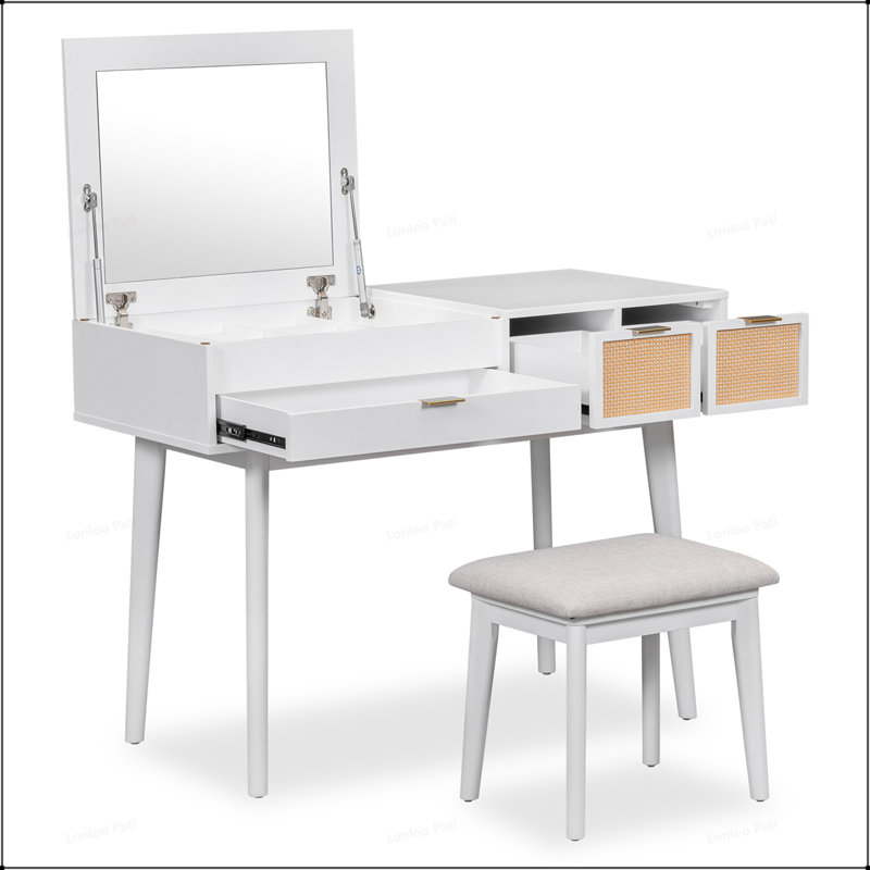 Ensemble de coiffeuse à maquillage polyvalent avec miroir caché et rangement spacieux