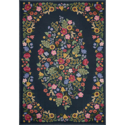 Tapis intérieur / extérieur bleu marine Rifle Paper Co. x Loloi