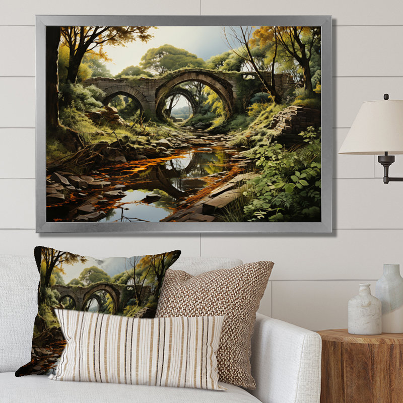 «Countryside the Old Bridge I», reproduction sur toile, H 34 po x l 44 po x P 1,5 po, Cadre photo argenté
