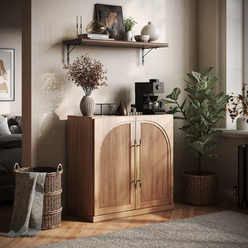 Buffet modulaire avec portes en bois à double arc, brun clair, Chameau
