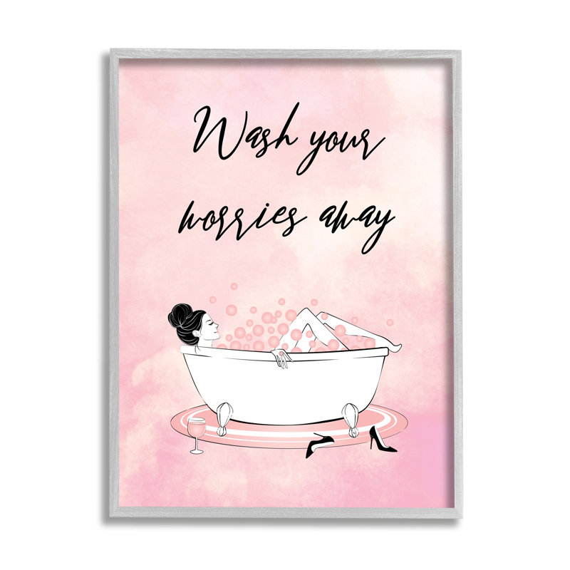 «Bubble Bath Glam Pink Bubbles», art textuel, H 30 po x l 24 po x P 1,5 po, Estampe numérique Farmhouse