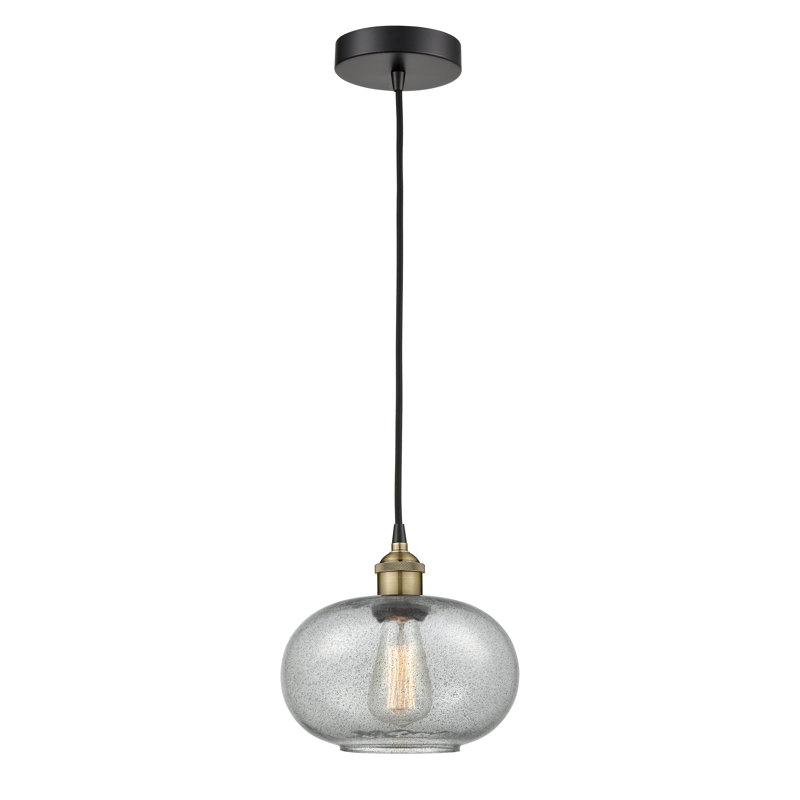 Luminaire suspendu simple à 1 lumière Bobtown, Laiton antique, Gris anthracite