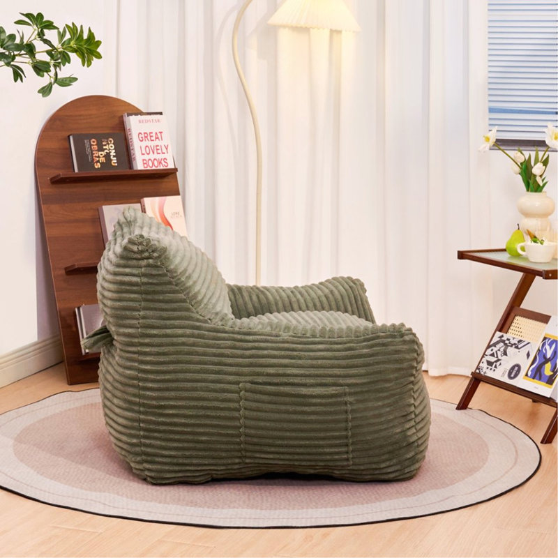 Bean Bag Chair For Adults With Armrests - Oversized Comfy Beige Beanbag Lounge Lazy Floor Sofa Chair, Green Corduroy