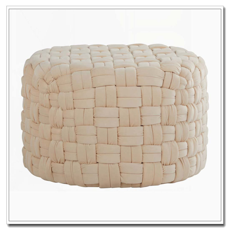 Repose-pieds rond tressé avec revêtement en velours, Cream