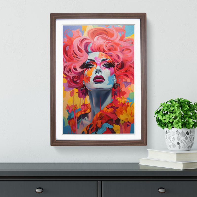 Drag Queen Expressionism - Single Picture Frame Print on Wood, Walnut, 34" H x 25" W x 2" D