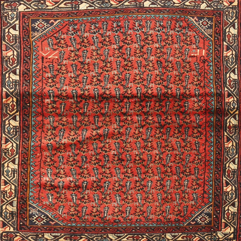 Tapis beige/vert/rouge traditionnel Rezac, Carré 4 pi
