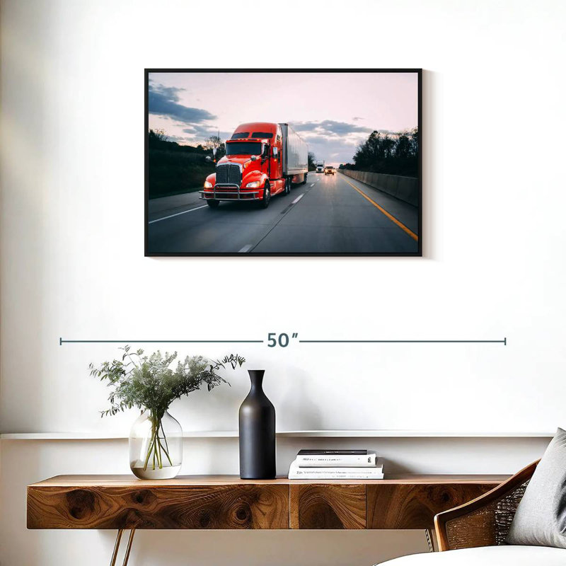 Semi Truck, Floating Frame Black, 31" X 21"