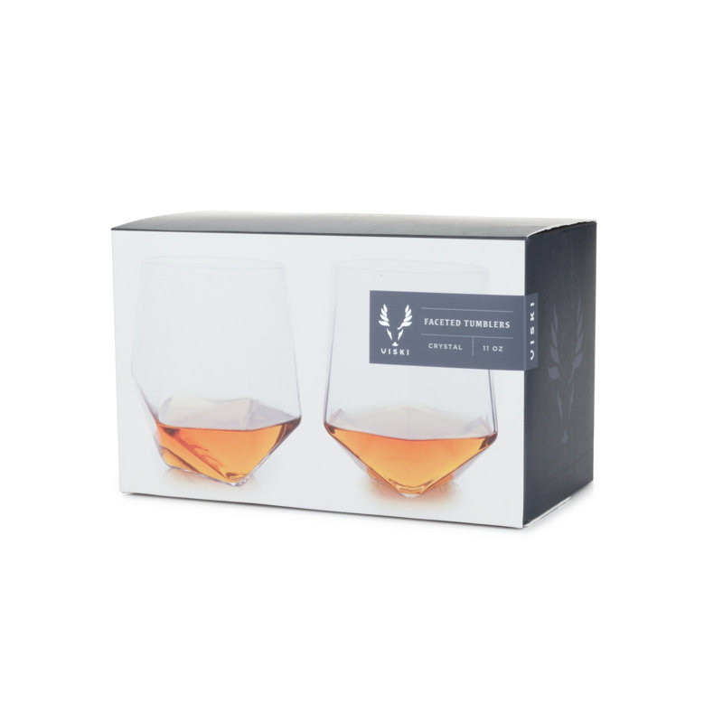 Seneca 11 oz Clear Faceted Lead-Free Crystal Lowball Tumblers Set