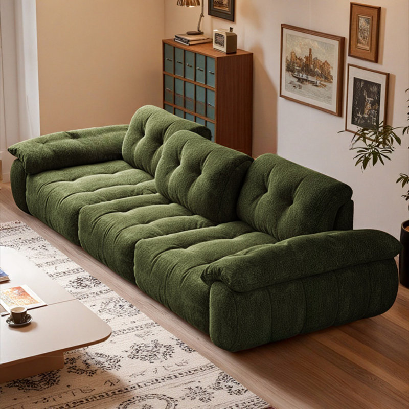 Mid-Century Green Adjustable Backrest Sofa