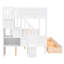 Lit simple superposé au dessus d'un lit double avec tablettes, escalier de rangement et 2 tiroirs, blanc - 3 pièces