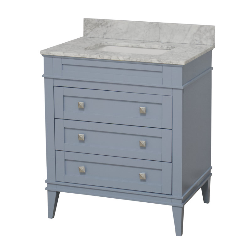 Frankfurt 30" Single Bathroom Vanity Set with Powder Blue Cabinet and Carrara Marble Countertop, Carrara Marble, Powder Blue
