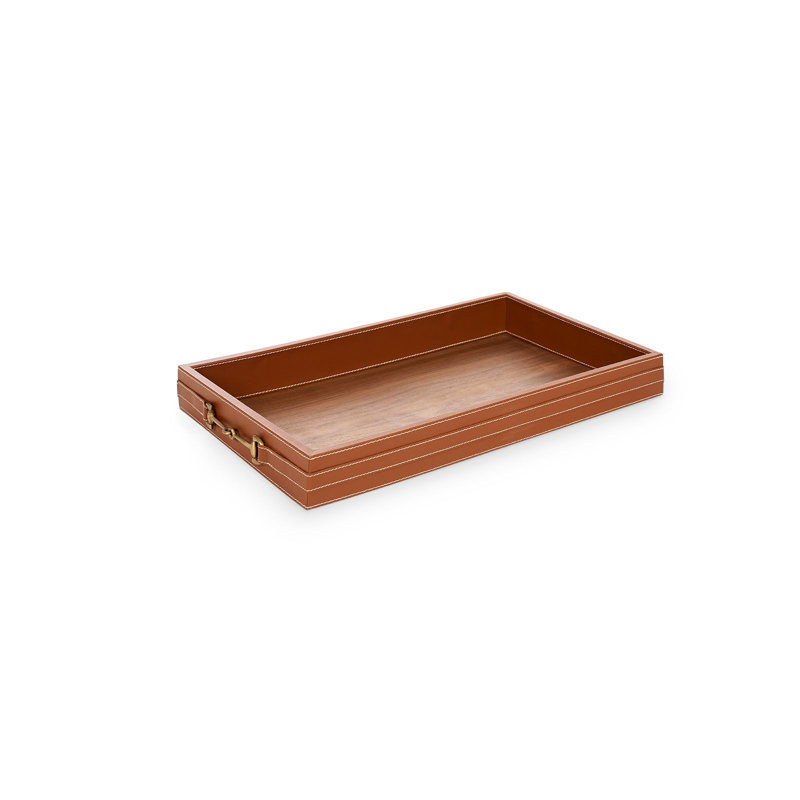 Buckley Leather / Faux Leather Decorative Tray, Tan/Walnut