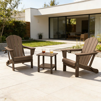 Ensemble 3 pièces de chaises pliantes en PEHD Adirondack avec porte-gobelet caché et table d'appoint, chaises de patio toutes saisons pour cour, foyer, porche, terrasse et jardin
