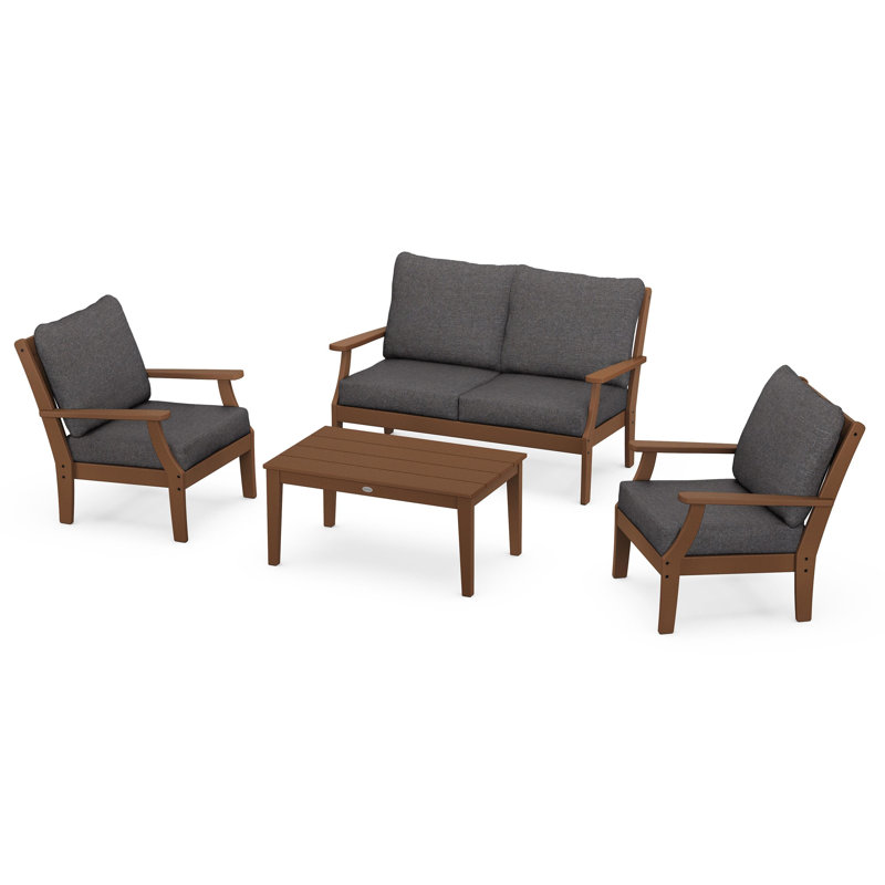 Ensemble de chaises à assise profonde 4 pièces Braxton, Granit, Acajou