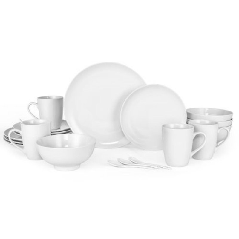Service de vaisselle blanc, service de 20 pièces pour 4 personnes, avec assiettes à dîner, assiettes à salade, bols, tasses et cuillères à café, porcelaine durable pour Noël, Halloween, mariage, banquet