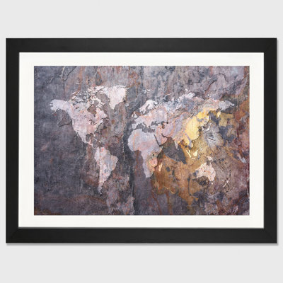 « world map on stone background », impression