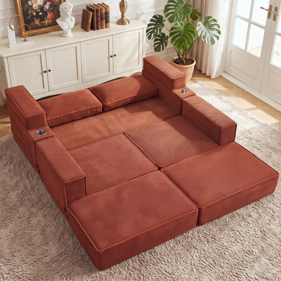 Canapé-lit de futon convertible en velours côtelé de 74,8 po 5-1 en 1 grand format avec futon avec porte-gobelets et poches latérales - aucun assemblage requis