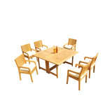 8 Seats 9 Pcs Grade-A Teak Wood Dining Set: 60" Square Rectangle Butterfly Table And 8 Maldives Arm Chairs