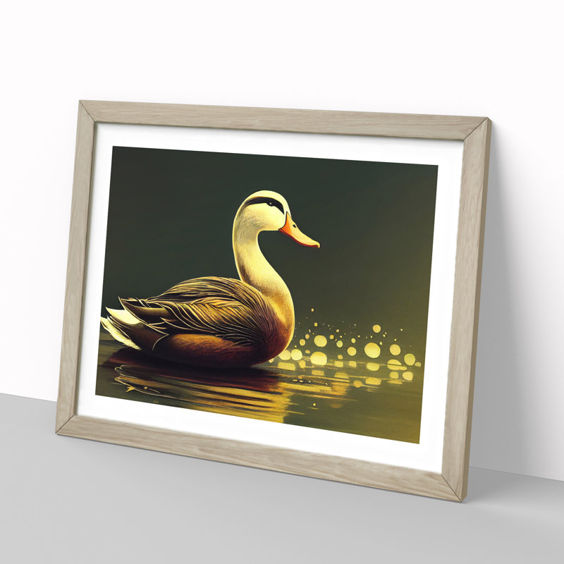 Luminous Duck - Single Picture Frame Print, 25cm H x 34cm W, Grey