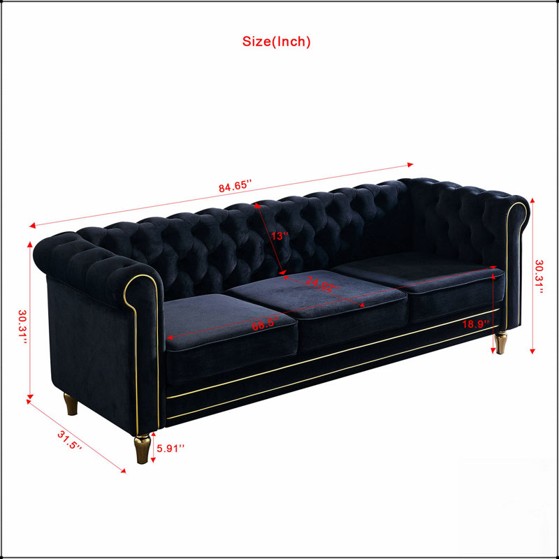 Canapé Chesterfield en velours avec capitonnage profond pour un confort et un style de salon élégants, Noir