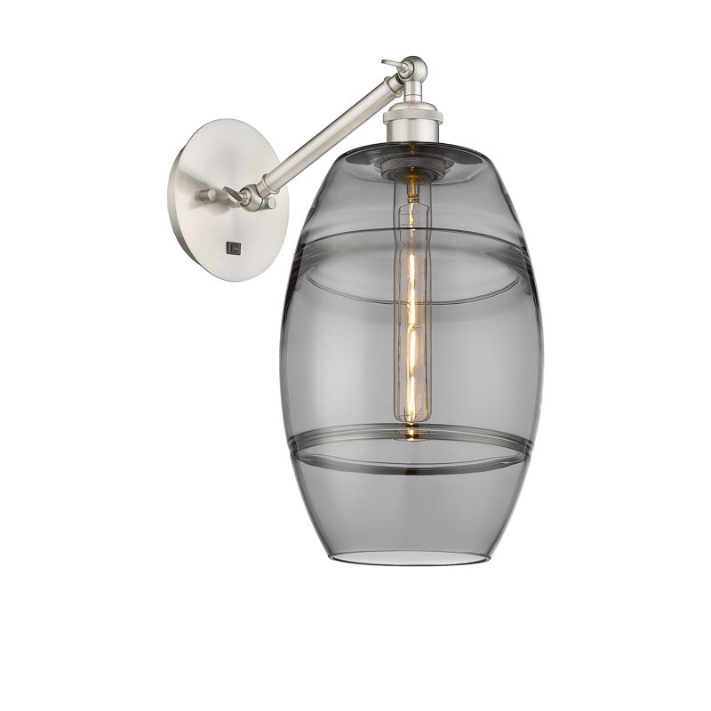 Applique murale en acier Vaz, Nickel satiné brossé, Gris fumée clair