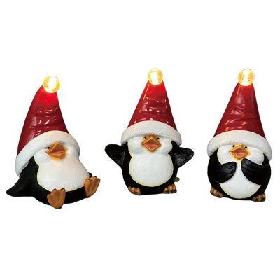 Resin LED Sitting Penguin Decor Set of 3 - Adorable Multicolor Animal Figurines for Christmas Tabletop Decoration - Battery Operated Prelit LED Indoor Use - Perfect Gift for Hostess and Holiday Decor