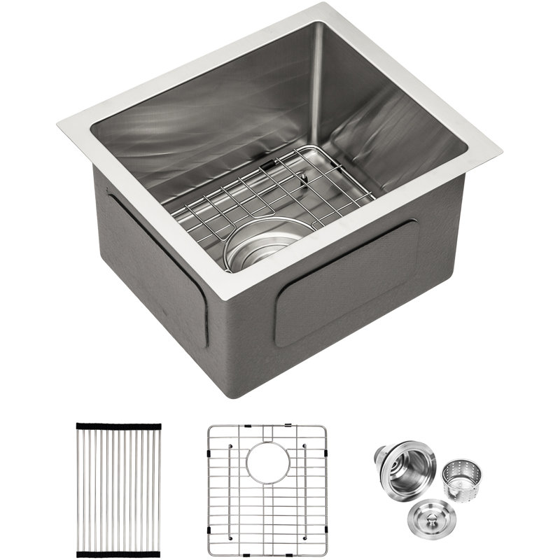 13 Inch Undermount Stainless Steel Kitchen Basin Sink, 13"X15"X9", 16 Gauge, 9 Deep Single Bowl, Brushed Nickel Finish