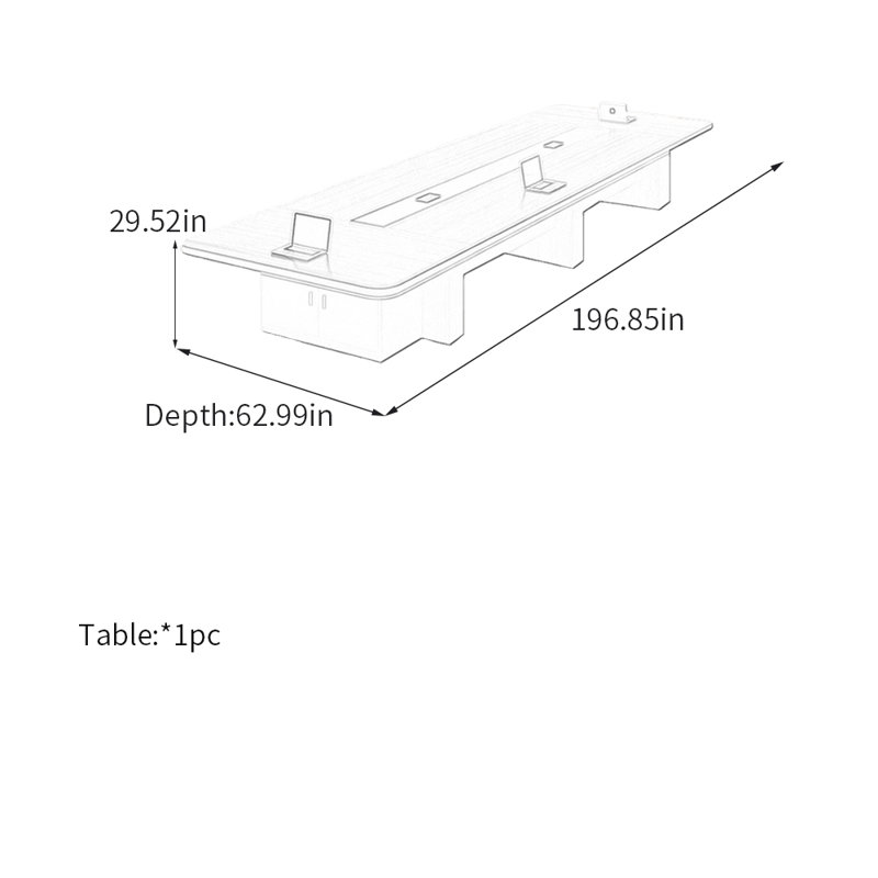 Table de conférence moderne et minimaliste avec rangement, H 29,52 po x L 196,85 po x l 62,99 po