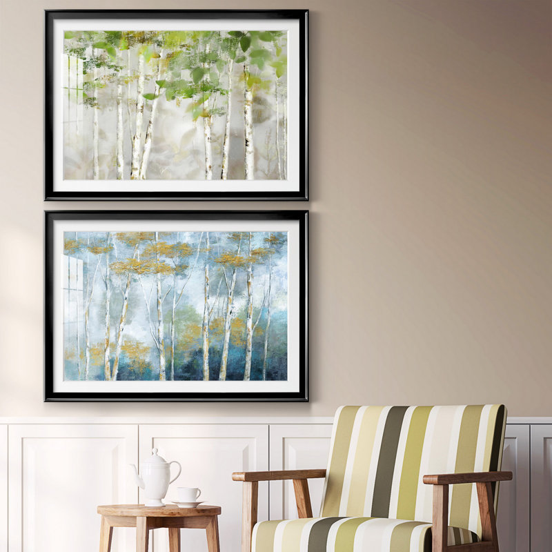 «Evergreen Forest», ensemble de 2 reproductions sur toiles encadrées, H 26,5 po x l 73 po x P 1,5 po, Noir, Blanc