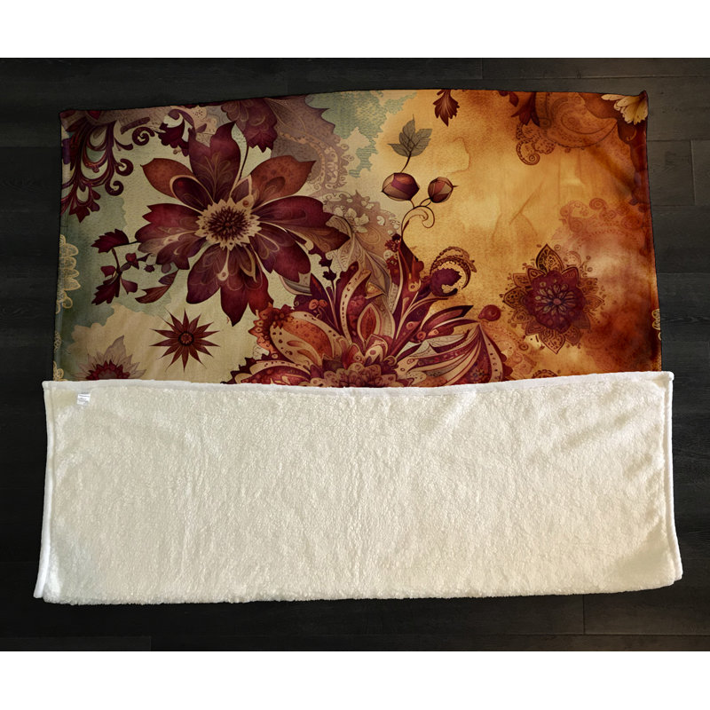 Jeté Richart, L 51 po x L 60 po, Floral / abstrait, Vert / gris / orange / rouge
