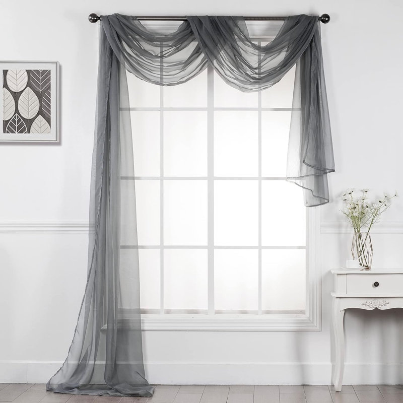 Panneau de rideau transparent en polyester Giannoula, gris, L 37 po x L 216 po