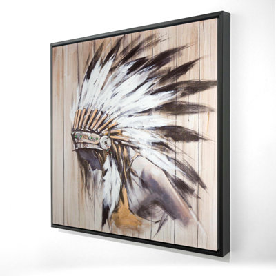 Indian With Feathers Print On Canvas