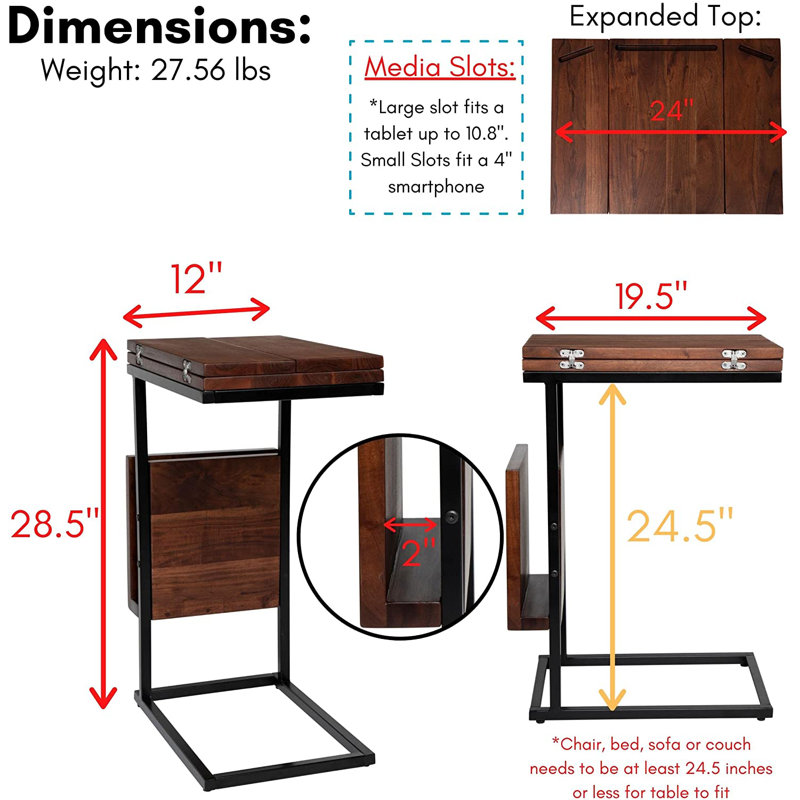 BirdRock Home Expandable C Shaped Tray Table