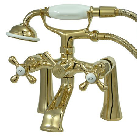 Triple Handle Wall Mounted Clawfoot Tub Faucet with Handshower Kingston Brass 