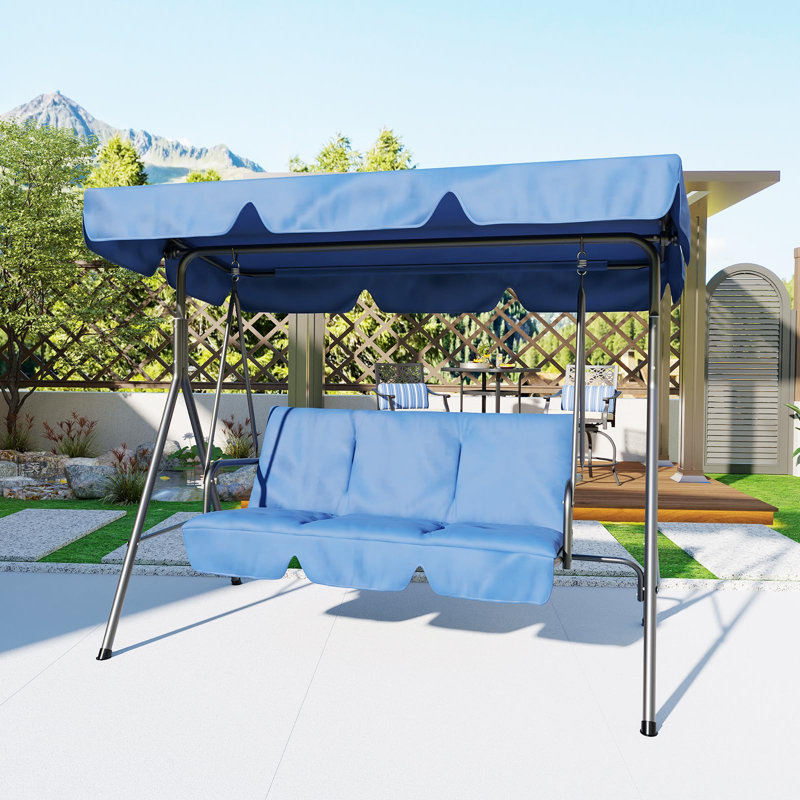 3-Seat Patio Swing Chair, Outdoor Porch Hanging Chairs with Adjustable Canopy and Armrests, Breathable Textilene Fabric Seat & Backrest, Swing Bench for Garden, Poolside, Backyard