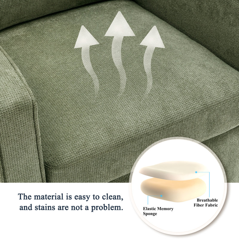 Modern Swivel Armchair W/ Removable Cushions, 360° Rotation & Thick Padding for Living Room, Green