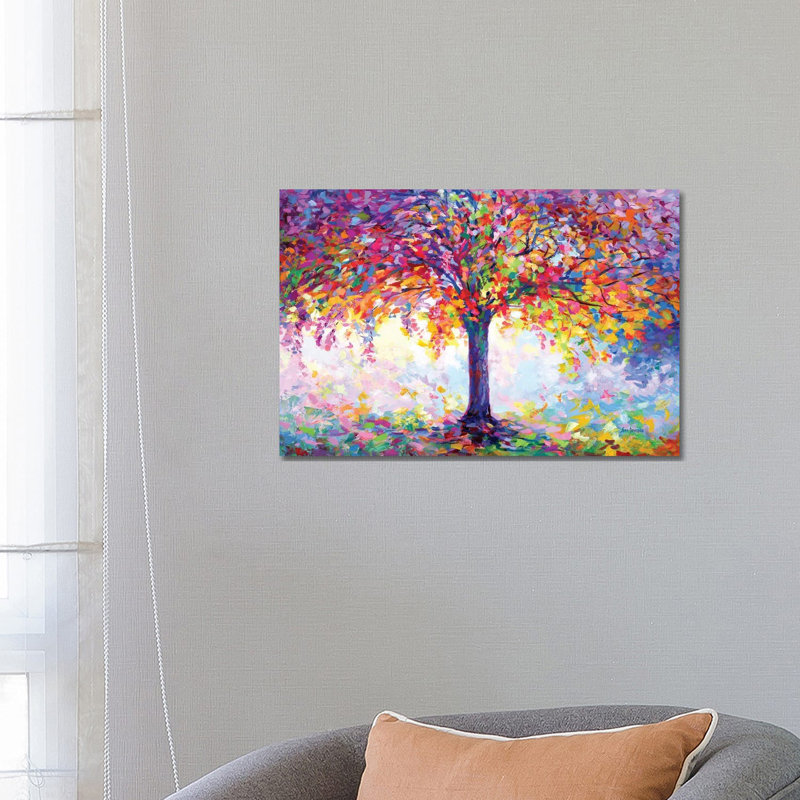 «Tree of Happiness» par Leon Devenice, H 18 po x l 26 po, Toile tendue, Sans cadre