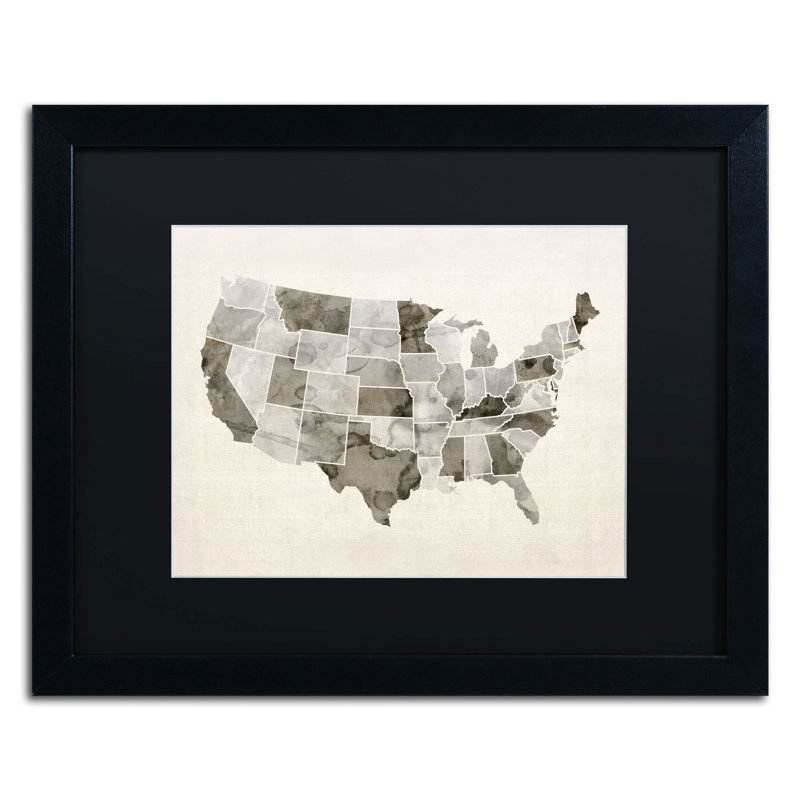 « united states aquarelle map » par michael tompsett, impression encadrée, H 16 po x l 20 po, Noir
