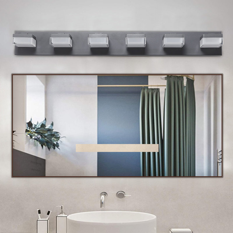 Miroir de salle de bain noir à 6 lumières pour salle de bain et maquillage, Noir mat