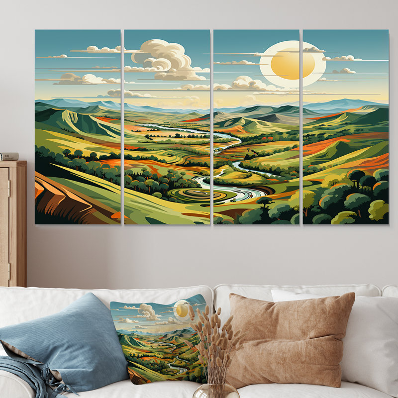 «Bold Country Side Landscape III - Meadow», ensemble de 4 pièces d'art mural, H 28 po x l 48 po