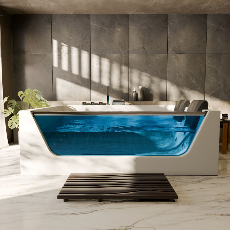 Baignoire tourbillon en acrylique à angle gauche avec jets d'air, Bluetooth et éclairage à DEL de 71 po Vexor