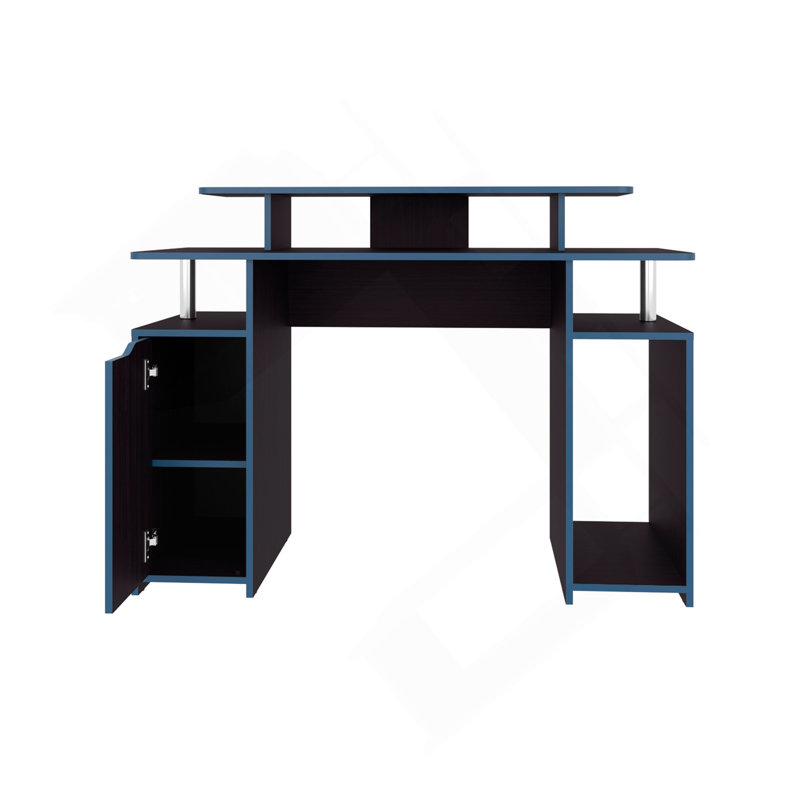 Bureau de jeu, 1 porte, 6 tablettes, wengé noir / bord bleu