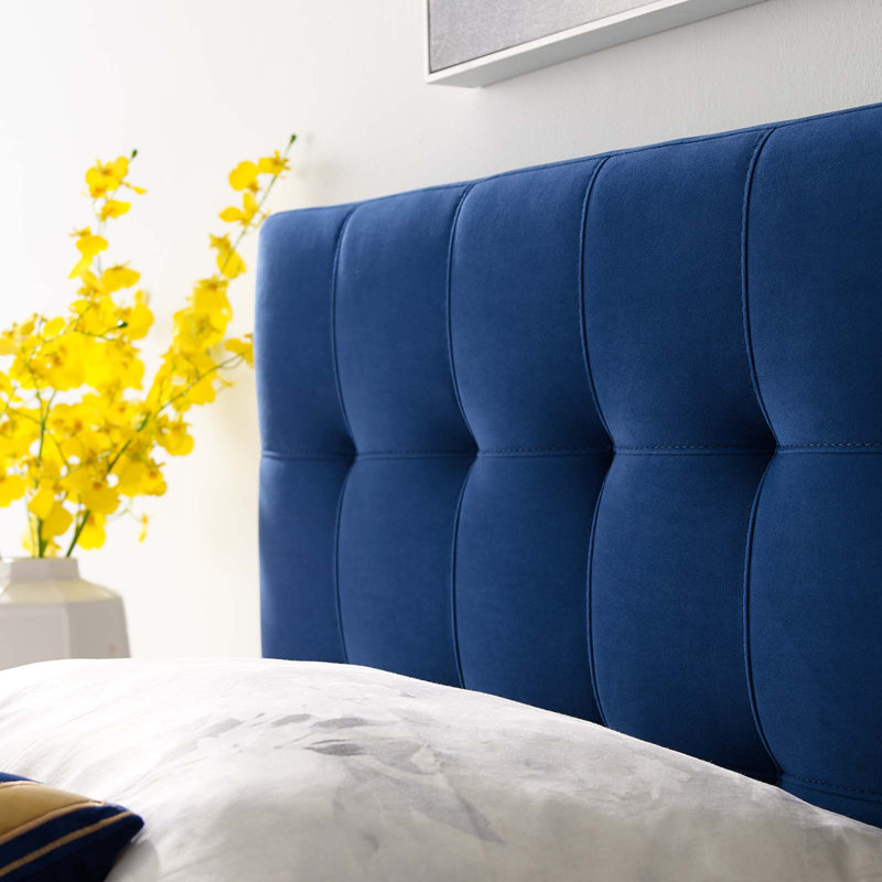 Navy Blue Velvet Tufted Twin Upholstered Headboard