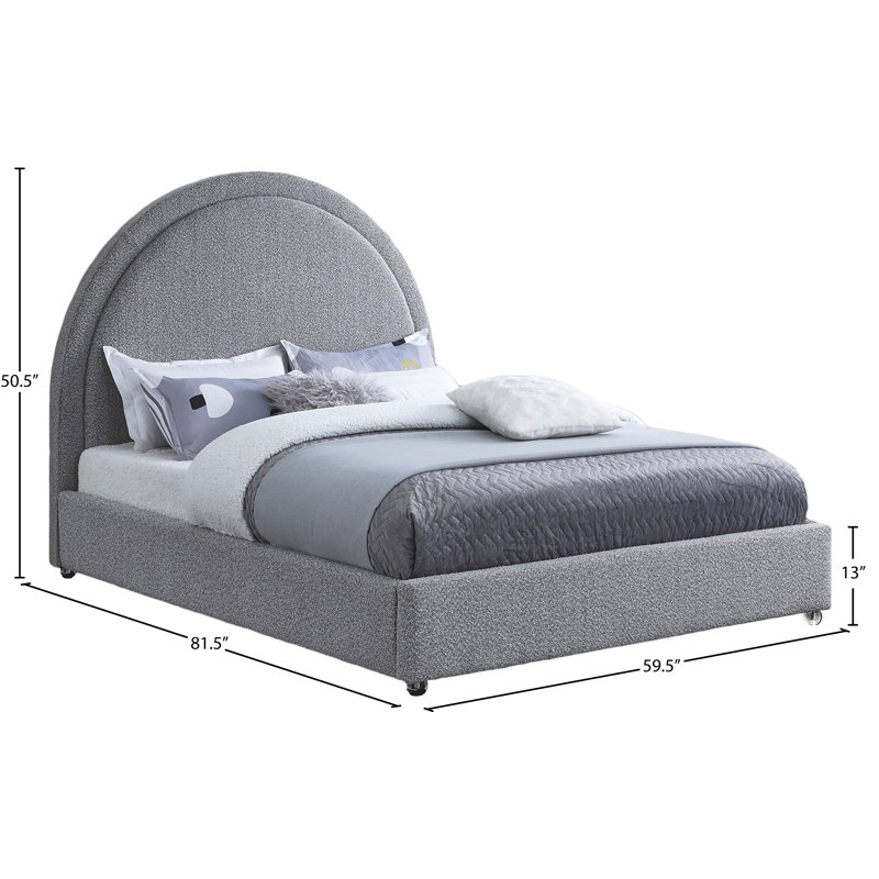 Milo Upholstered Boucle Platform Bed, Full, Grey Boucle Fabric