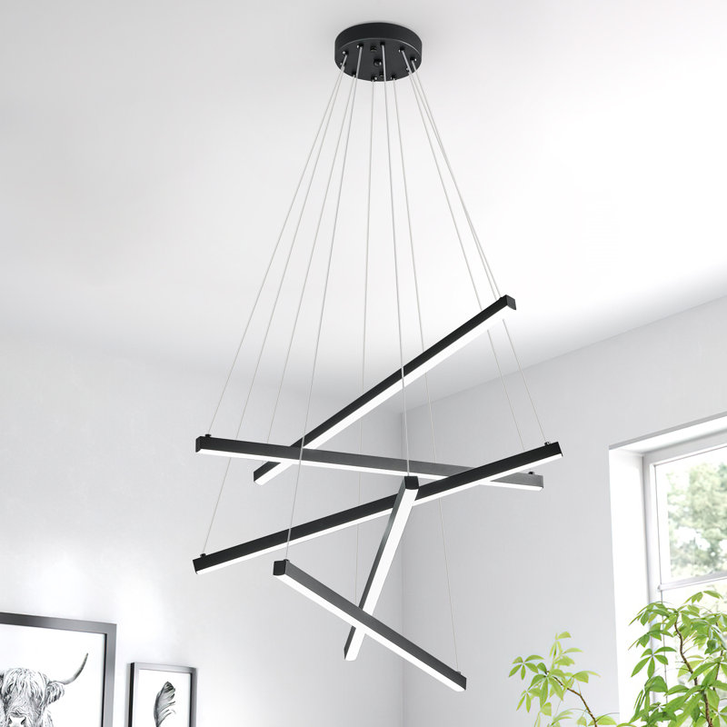 Luminaire suspendu à DEL noir à haut plafond avec lustre moderne à intensité variable pour salon, salle à manger, vestibule, chambre à coucher