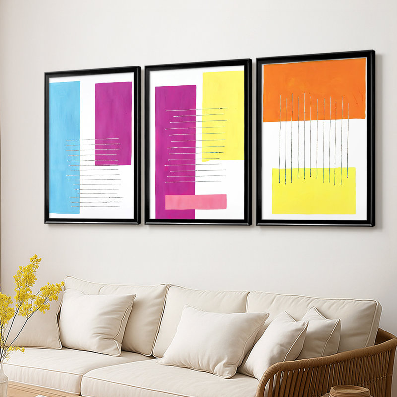 Modulation I - Toile tendue avec châssis sur mesure - 3 pièces, Noir, H 30 po x l 63 po
