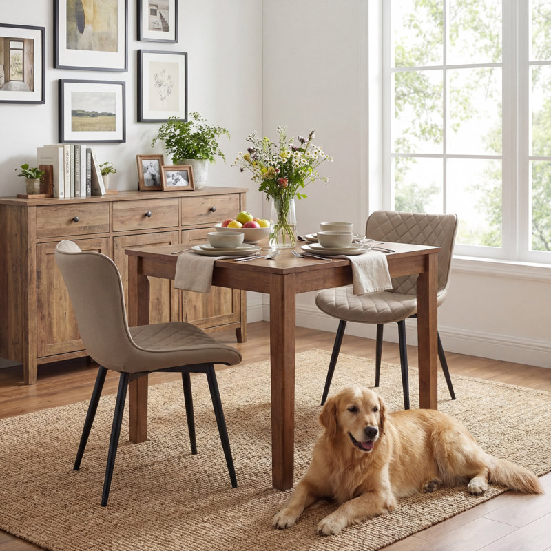 Modern Faux Leather Dining Chairs Upholstered Side Chairs for Kitchen & Living Room, Khaki 